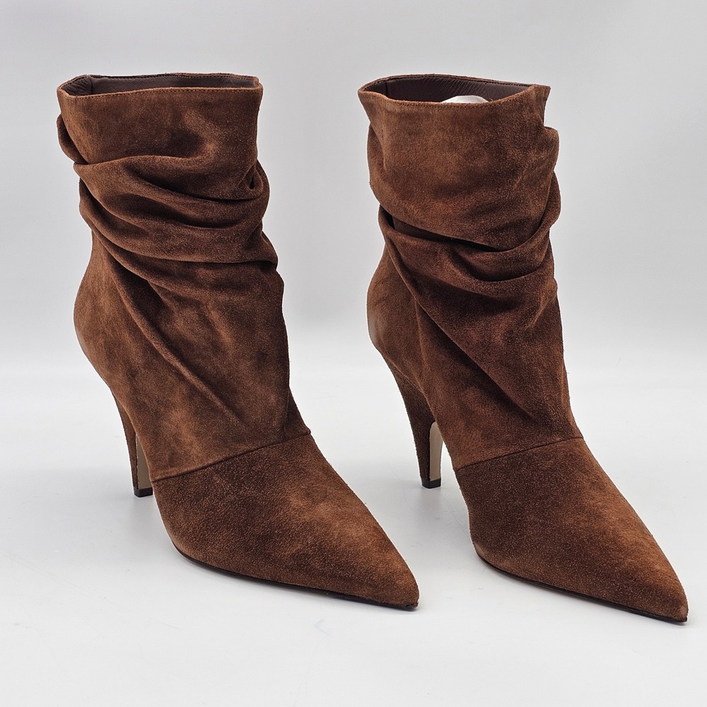 Alexandre Birman Slouchy Mini Ankle Boots Womens 41 Brown Suede Pointed Toe Heel
